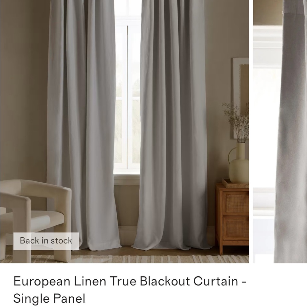 European Linen True Blackout Curtain Panel - White